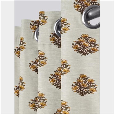 Warm Beige Mustard Floral Cotton Curtains