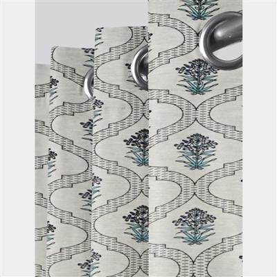 Serene Beige Floral Cotton Curtains