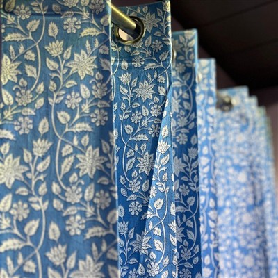Denim Floral Charm Cotton Curtains