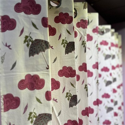 Whimsical Umbrella Clouds Cotton Curtains