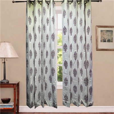 Crimson Bloom Block Print Cotton Curtains