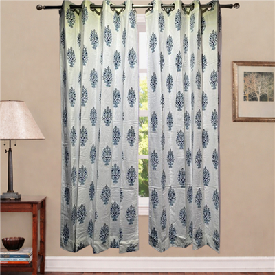 Azure Floral Elegance Cotton Curtains