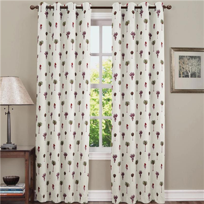 Soft Beige Botanical Whimsy Cotton Curtains