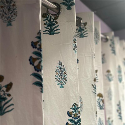 Turquoise Botanical Block Print Curtains
