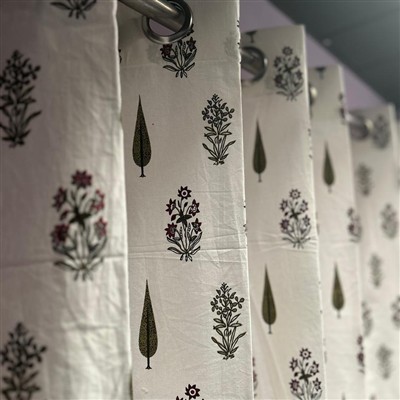 Burgundy Botanical Harmony Cotton Curtains