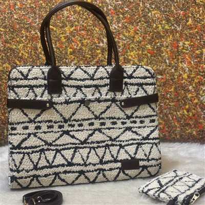 Navy Triangular Motif Canvas Work Bag