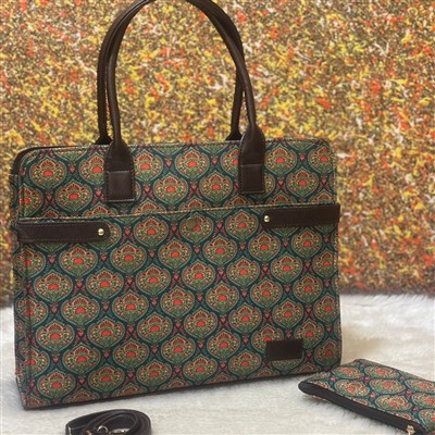 Emerald Paisley Hand Block Printed Work Tote