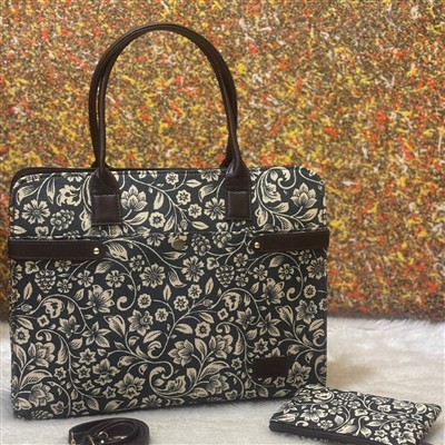 Navy Floral Harmony Canvas Work Tote
