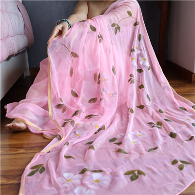 Blush Petal Artistic Chiffon Saree