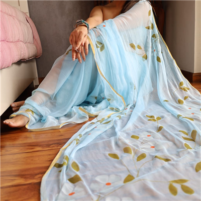 Pastel Sky Floral Chiffon Saree