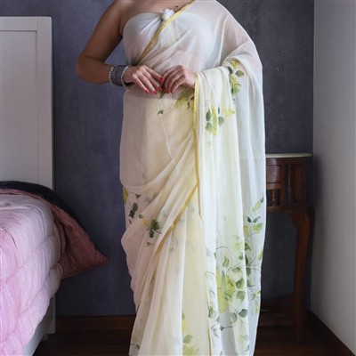 Buttermilk Floral Chiffon Saree