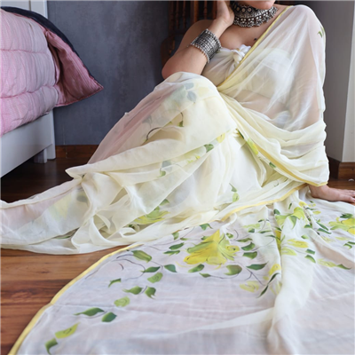 Buttermilk Floral Chiffon Saree