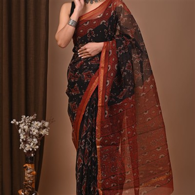 Elegant Terracotta Floral Kota Doria Saree