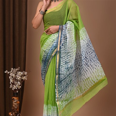 Lime Wave Abstract Kota Doria Saree