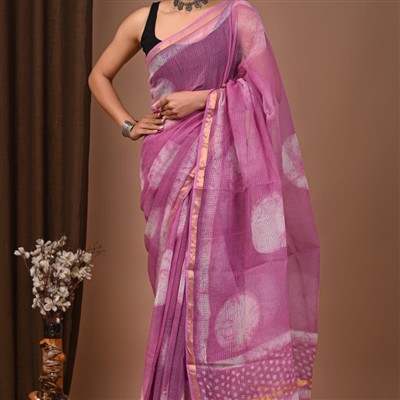 Lavender Blossom Abstract Kota Doria Saree
