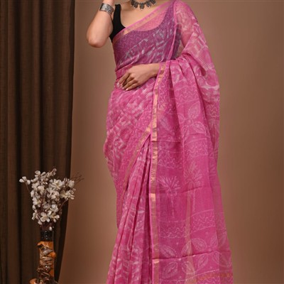 Fuchsia Harmony Abstract Kota Doria Saree