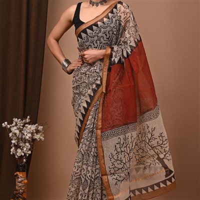 Crimson Tree Motif Kota Doria Saree