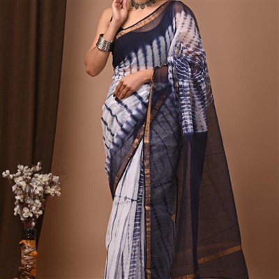 Navy Cascade Tie-Dye Kota Doria Saree