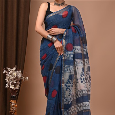 Navy Radiance Geometric Kota Doria Saree