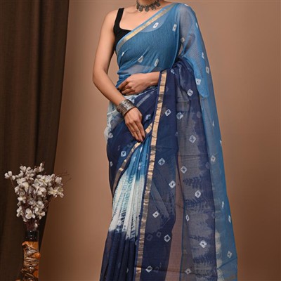 Navy Cascade Geometric Kota Doria Saree