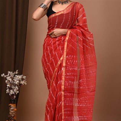 Celestial Bloom Hand Block Printed Kota Doria Saree