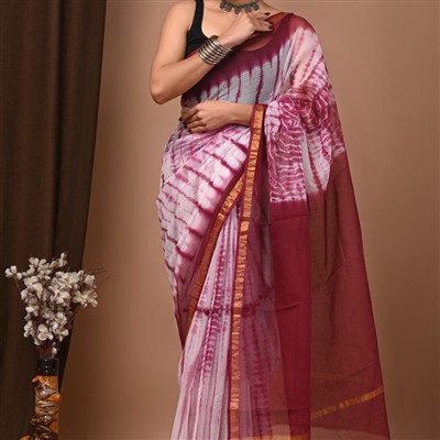 Lavender Dream Tie-Dye Kota Doria Saree