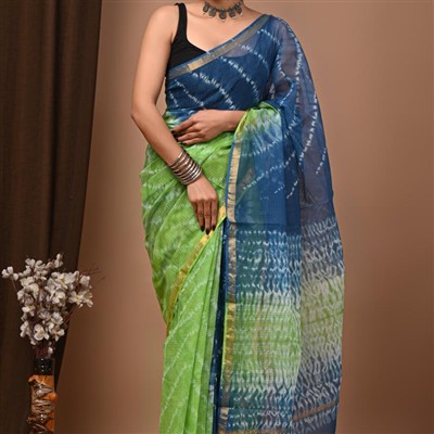Lime Blossom Tie-Dye Kota Doria Saree