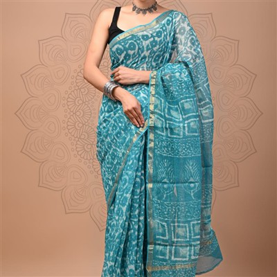Emerald Blossom Multi-Print Kota Doria Saree