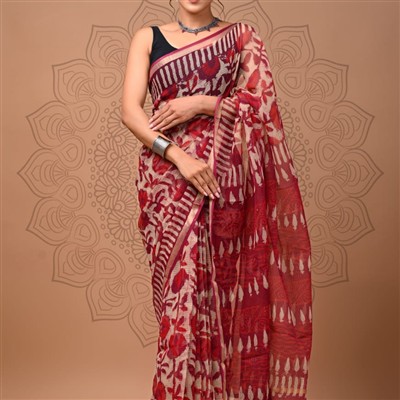 Cherry Blossom Geometric Kota Doria Saree