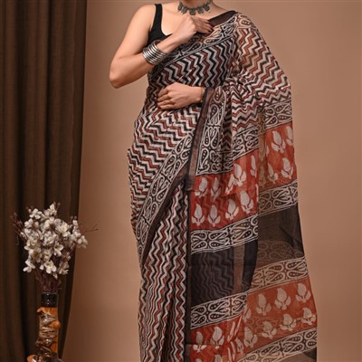 Terracotta Fusion Floral Kota Doria Saree
