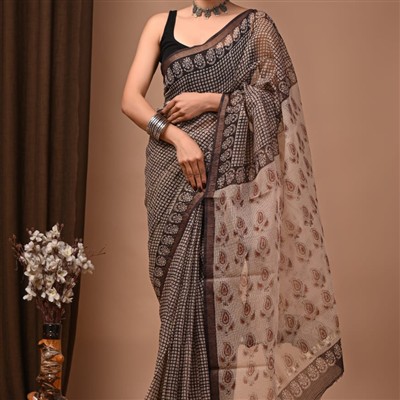 Rustic Charm Geometric Kota Doria Saree