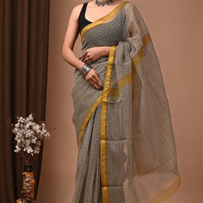 Midnight Zigzag Elegance Kota Doria Saree