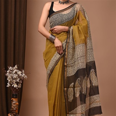 Golden Geometric Whispers Kota Doria Saree