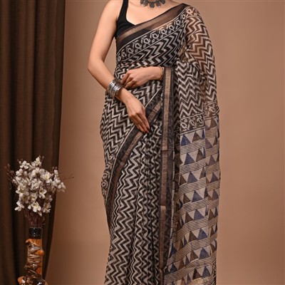 Sunset Breeze Ethnic Print Kota Doria Saree