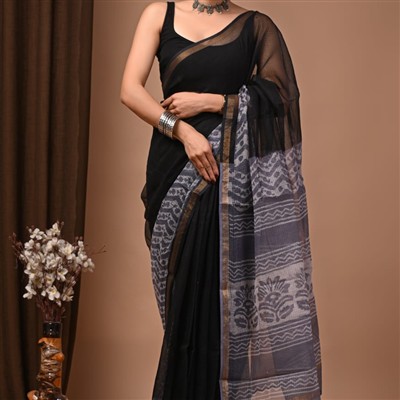 Terracotta Blossom Multi-Print Kota Doria Saree