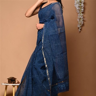 Cerulean Floral Delight Kota Doria Saree