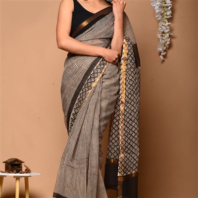 Golden Geometric Elegance Kota Doria Saree