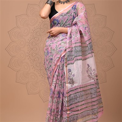 Lavender Enchantment Floral Kota Doria Saree