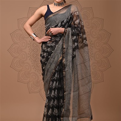 Navy Geometric Whispers Kota Doria Saree