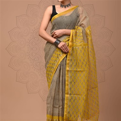 Saffron Radiance Multi-Print Kota Doria Saree