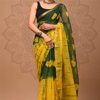 Vibrant Mustard Tie-Dye Kota Doria Saree