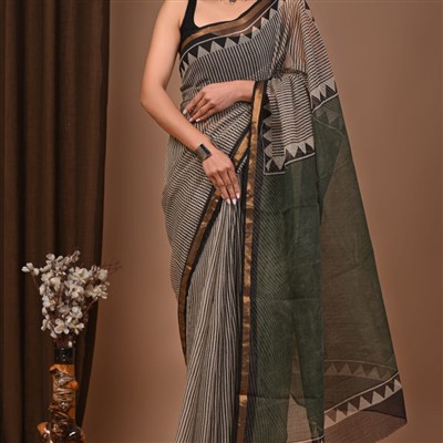 Terracotta Geometric Harmony Kota Doria Saree