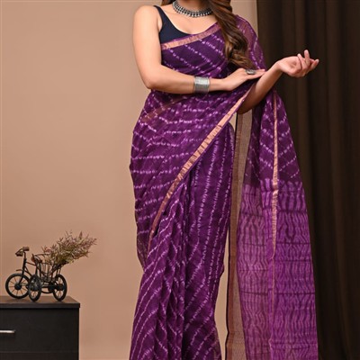 Lavender Shibori Elegance Kota Doria Saree