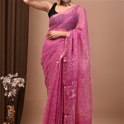 Fuchsia Floral Harmony Kota Doria Saree