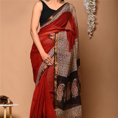 Sunset Radiance Floral Kota Doria Saree