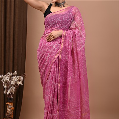Magenta Mosaic Abstract Kota Doria Saree