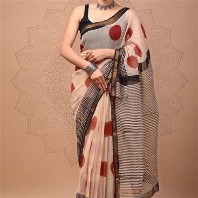 Crimson Dot Elegance Kota Doria Saree