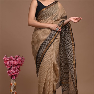 Golden Floral Harmony Kota Doria Saree