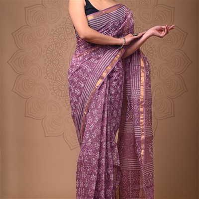 Lavender Floral Harmony Kota Doria Saree