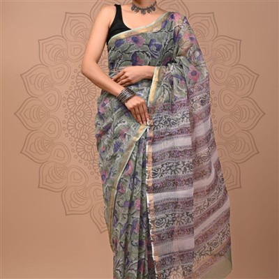 Sage Floral Whispers Kota Doria Saree